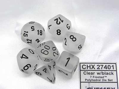 Frosted Clear/black Polydice - 7 stuks