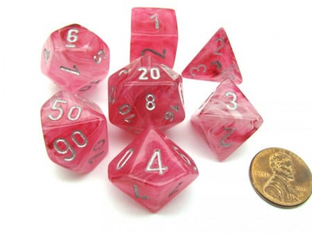 Ghostly Glow Pink/silver Polydice - 7 stuks