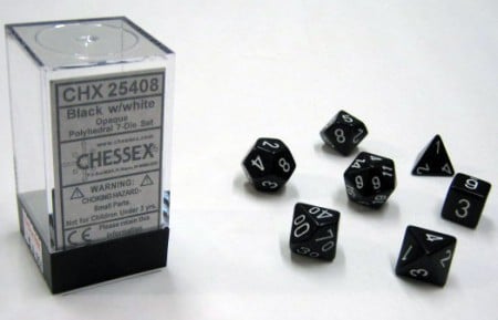 Opaque Black/white Polydice - 7 stuks