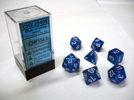 Opaque Blue/white Polydice - 7 stuks