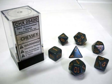 Opaque Dark Grey/copper Polydice - 7 stuks