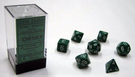 Opaque Green/white Polydice - 7 stuks