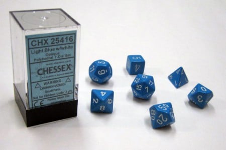 Opaque Light Blue/white Polydice - 7 stuks