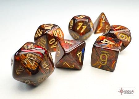 Scarab Blue Blood/Gold - Mini Polyhedral Dice set - 7 stuks