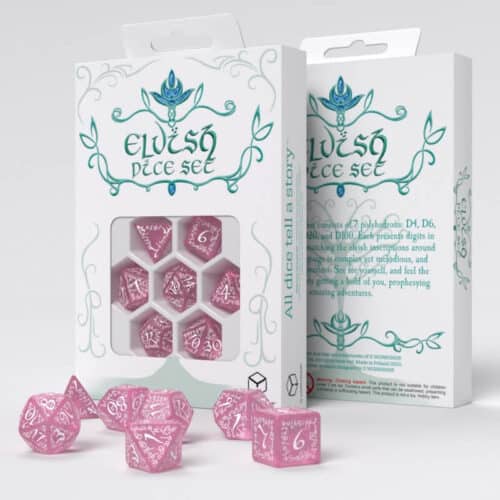 Shimmering Pink & White Elvish Dice Set - 7 stuks