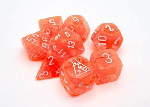 Translucent Orange/white Polyhedral Lab Dice - 8 stuks