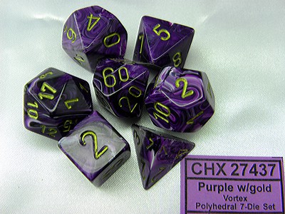 Vortex Purple/gold Polydice - 7 stuks