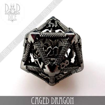 Caged Dragon Silver - Single Hollow Metal D20