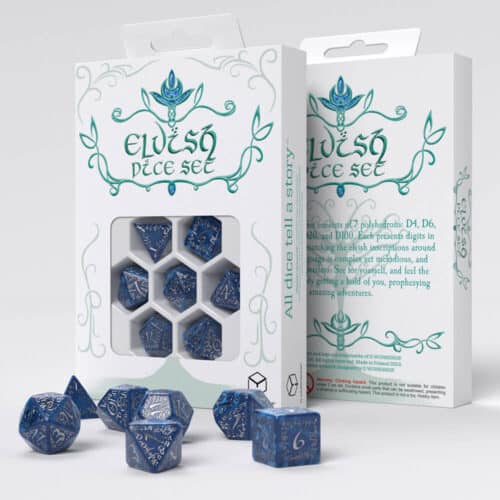 Cobalt & Silver Elvish Dice Set - 7 stuks