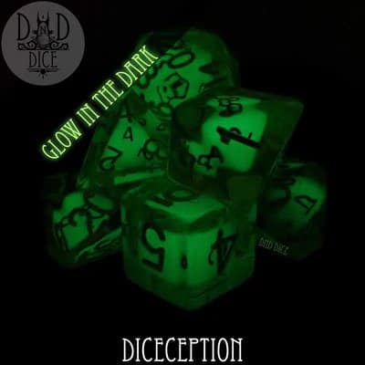 Diceception - Glow in the Dark Dice set - 7 stuks