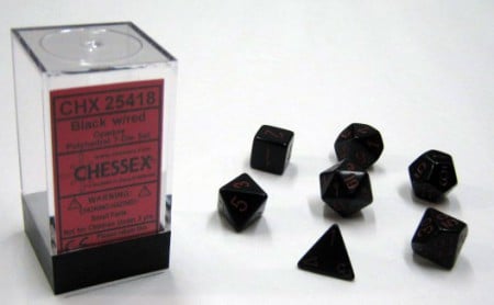 Opaque Black/red Polydice - 7 stuks