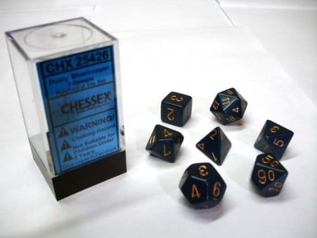 Opaque Dusty Blue/copper Polydice - 7 stuks